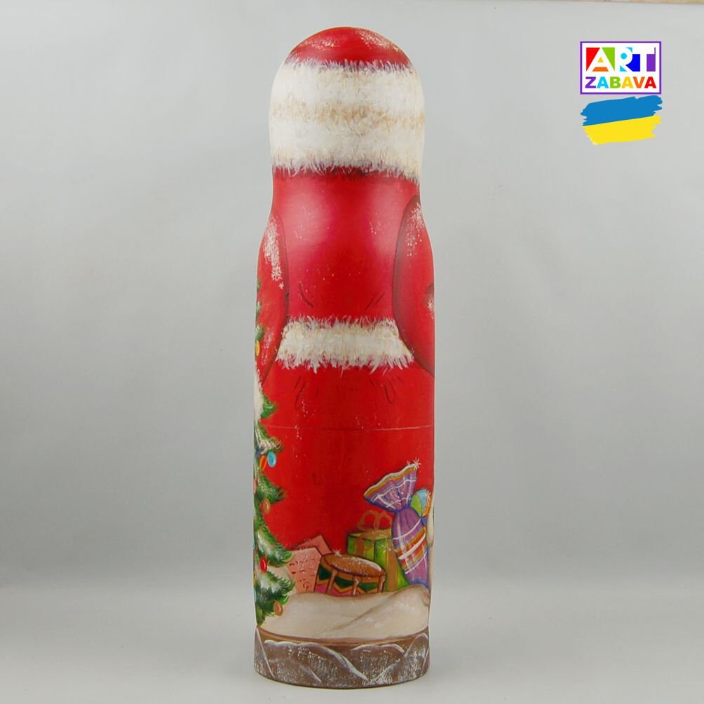 14.76-inch Santa Nesting Doll hand-painted as a Champagne bottle case, ideal for holiday decor or gifting.