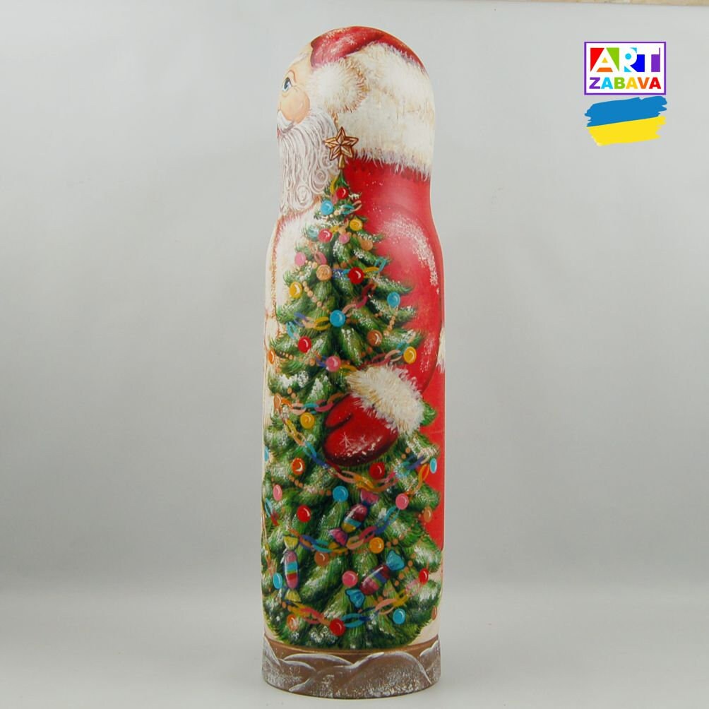 14.76-inch Santa Nesting Doll hand-painted as a Champagne bottle case, ideal for holiday decor or gifting.