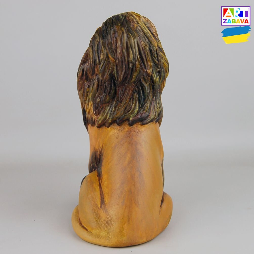 5.9-inch hand-carved and painted lion figurine, wooden statue with detailed craftsmanship.