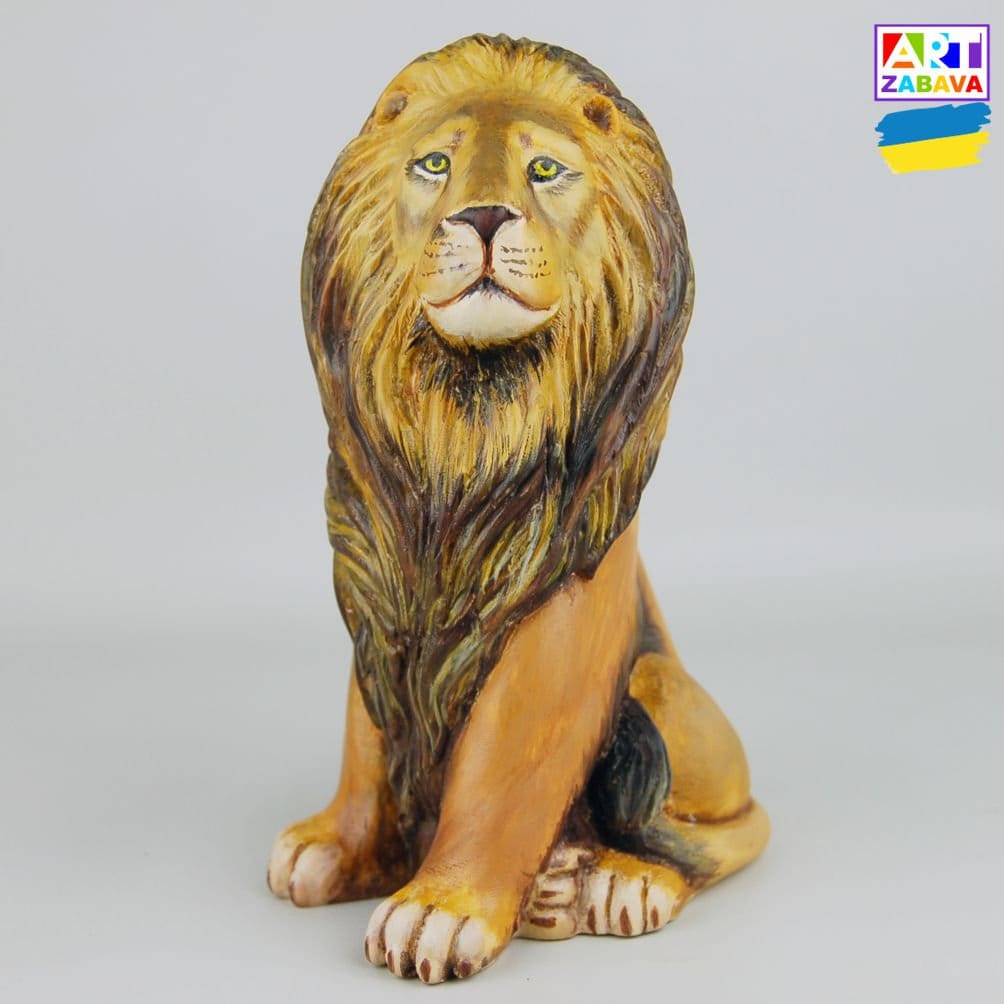 5.9-inch hand-carved and painted lion figurine, wooden statue with detailed craftsmanship.