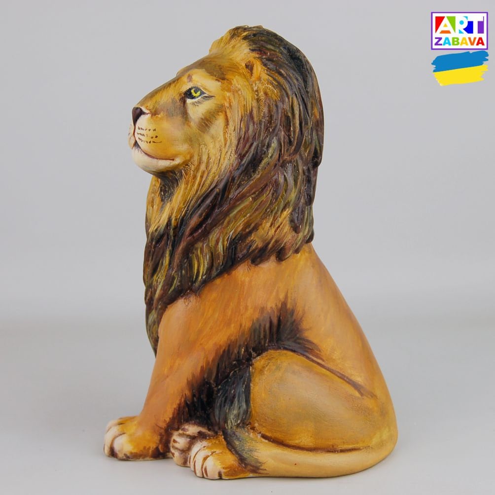 5.9-inch hand-carved and painted lion figurine, wooden statue with detailed craftsmanship.