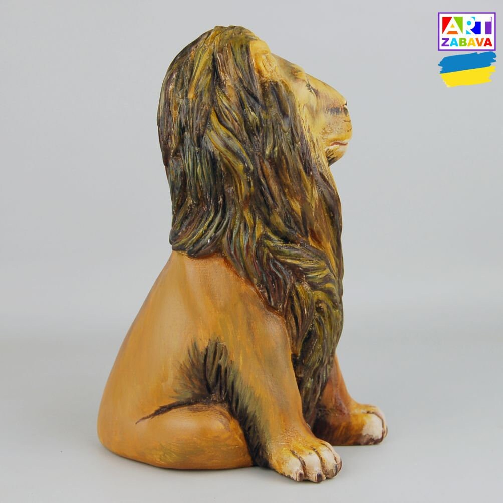 5.9-inch hand-carved and painted lion figurine, wooden statue with detailed craftsmanship.