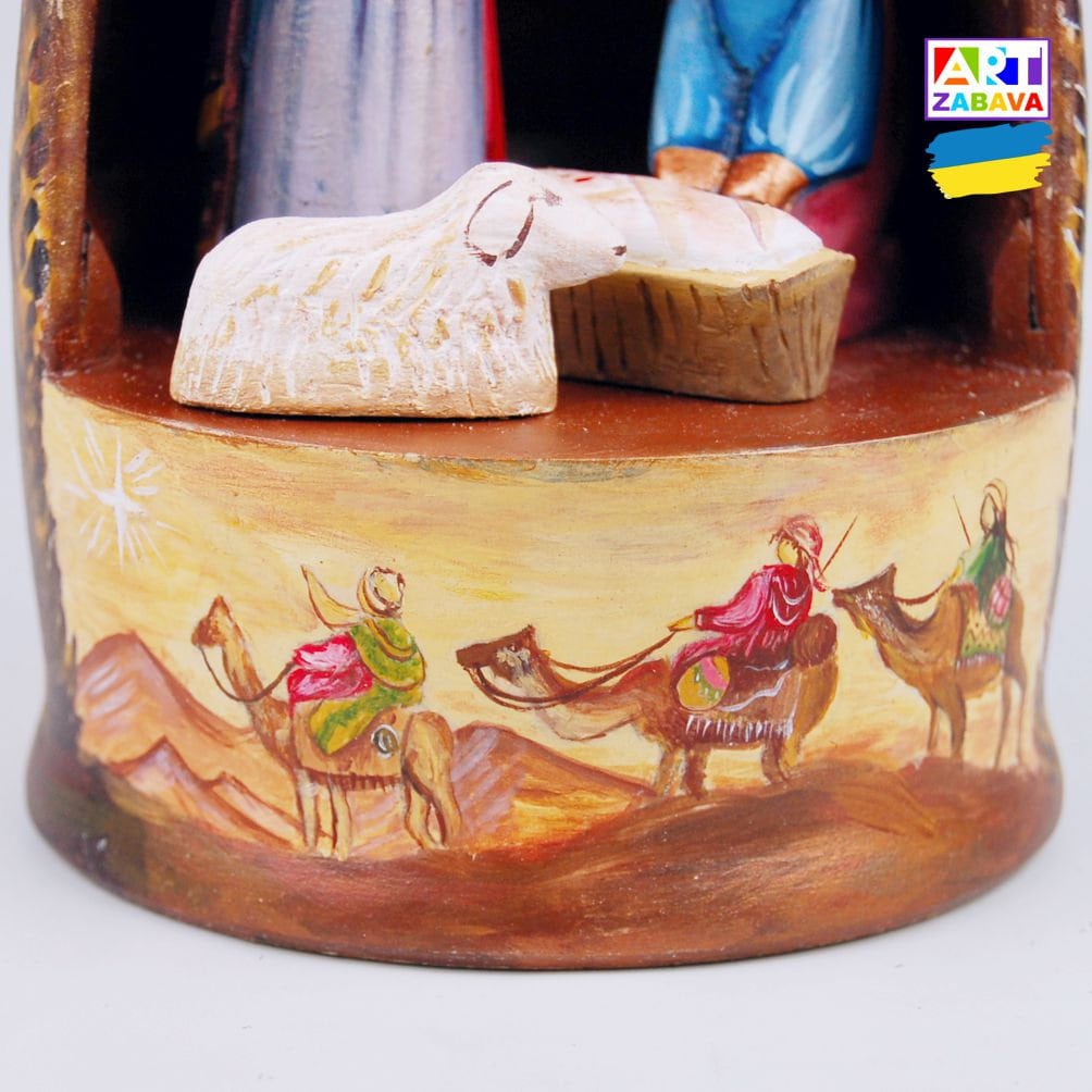 6.7-inch Three-in-One Nativity Scene hand-carved and painted wooden figurine, featuring detailed craftsmanship and Christmas design.