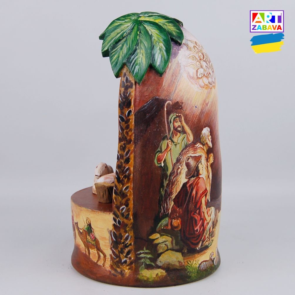 6.7-inch Three-in-One Nativity Scene hand-carved and painted wooden figurine, featuring detailed craftsmanship and Christmas design.