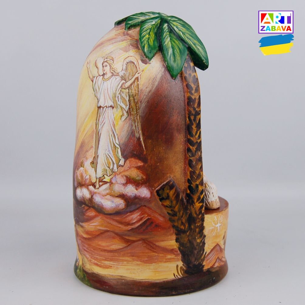 6.7-inch Three-in-One Nativity Scene hand-carved and painted wooden figurine, featuring detailed craftsmanship and Christmas design.